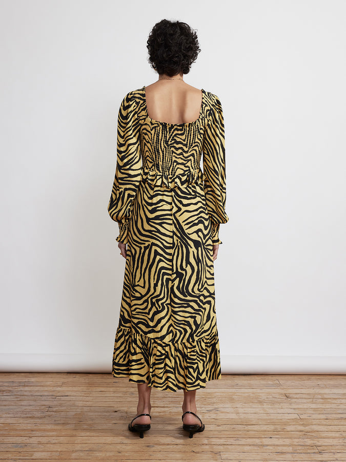 Lauren Yellow Zebra Print Shirred Dress by KITRI Studio