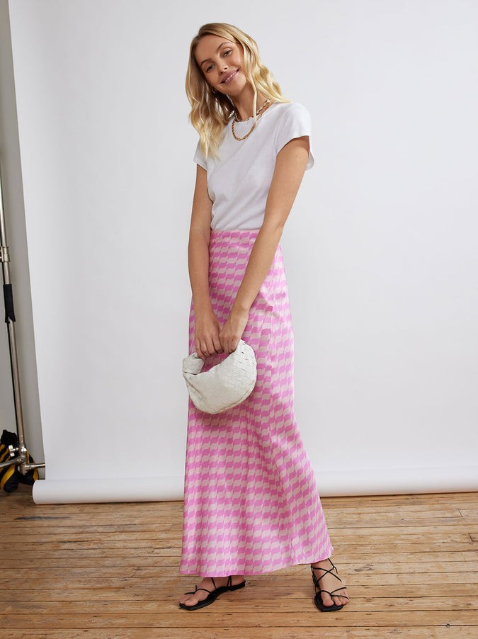 Layla Pink Wavy Tile Skirt by KITRI Studio