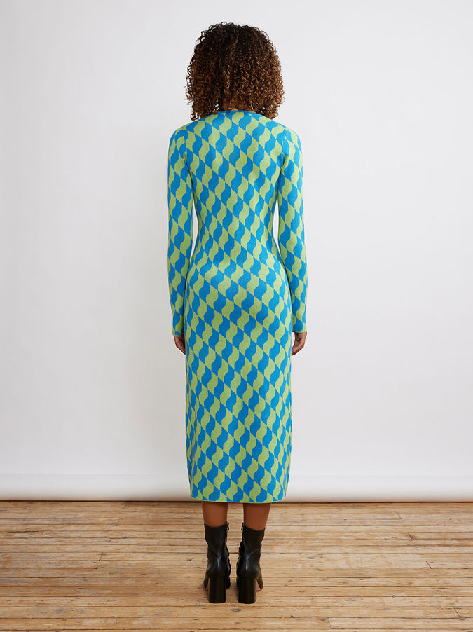 Leah Green Wavy Tile Knit Dress by KITRI Studio