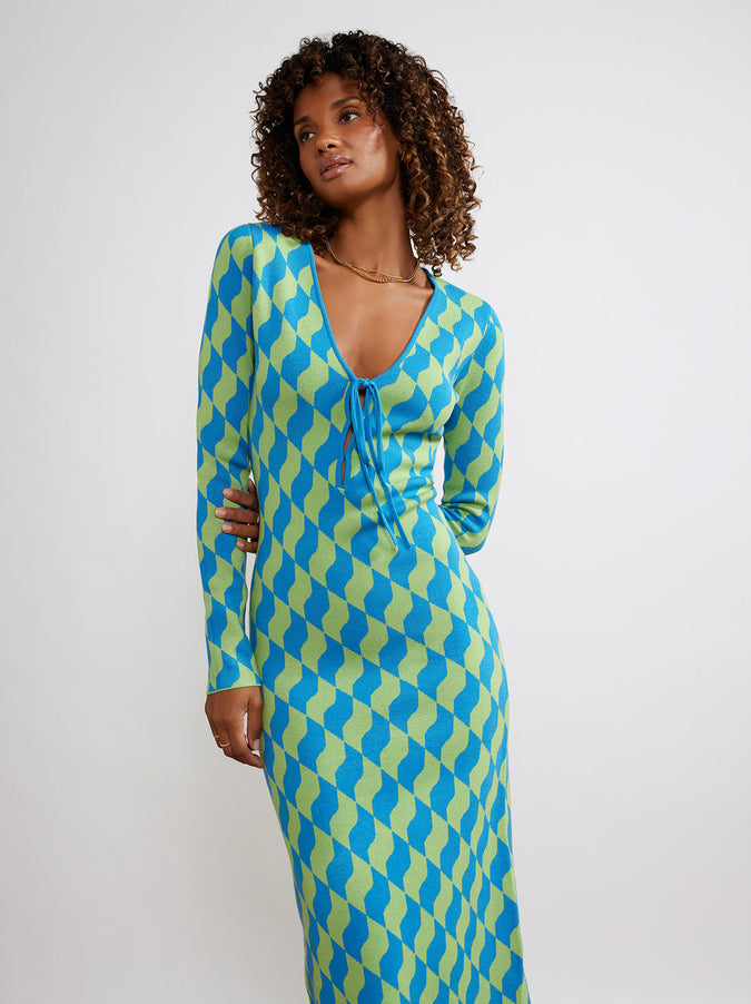 Leah Green Wavy Tile Knit Dress by KITRI Studio