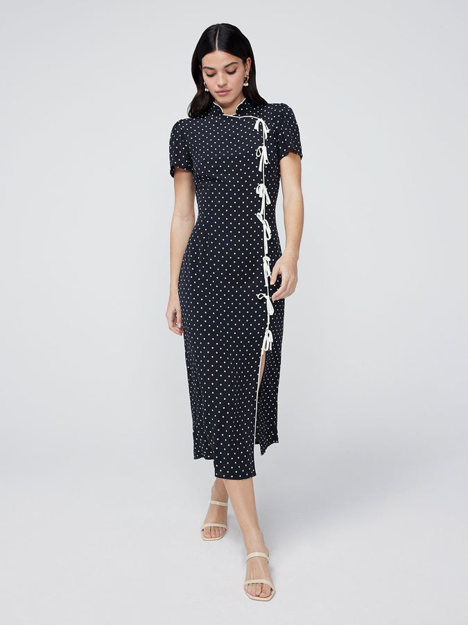 Leia Black Polka Dot Midi Dress by KITRI Studio