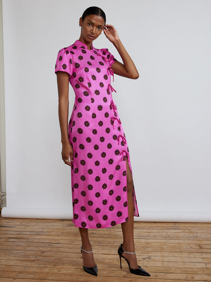 Leia Pink Retro Floral Dress by KITRI Studio