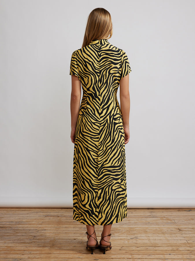 Leia Yellow Zebra Print Midi Dress by KITRI Studio