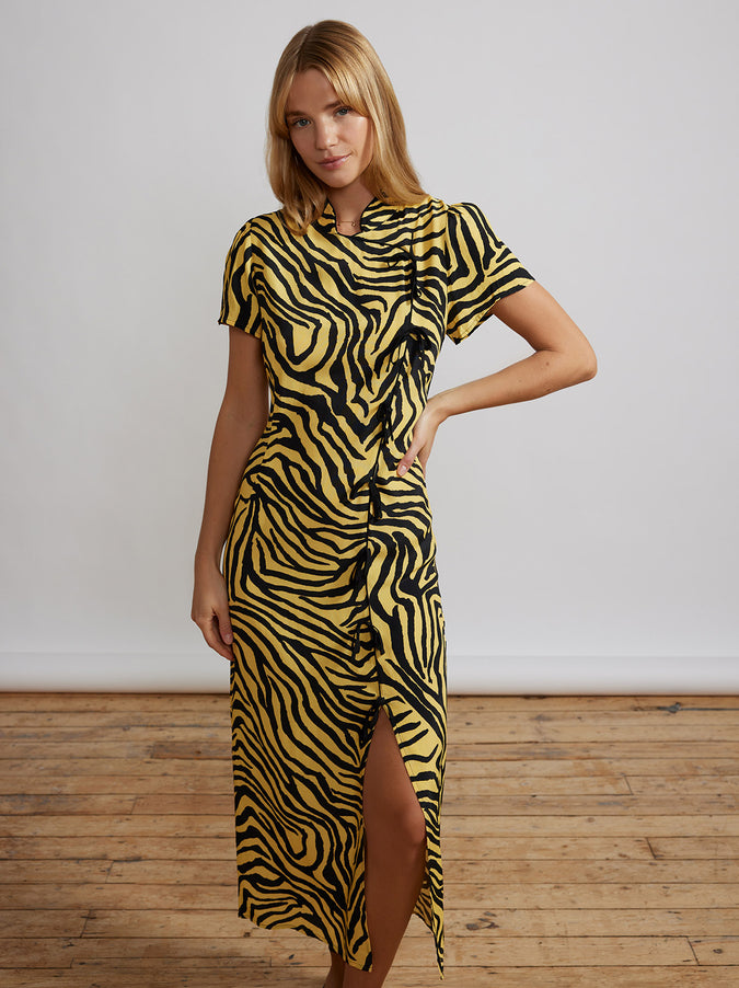 Leia Yellow Zebra Print Midi Dress by KITRI Studio