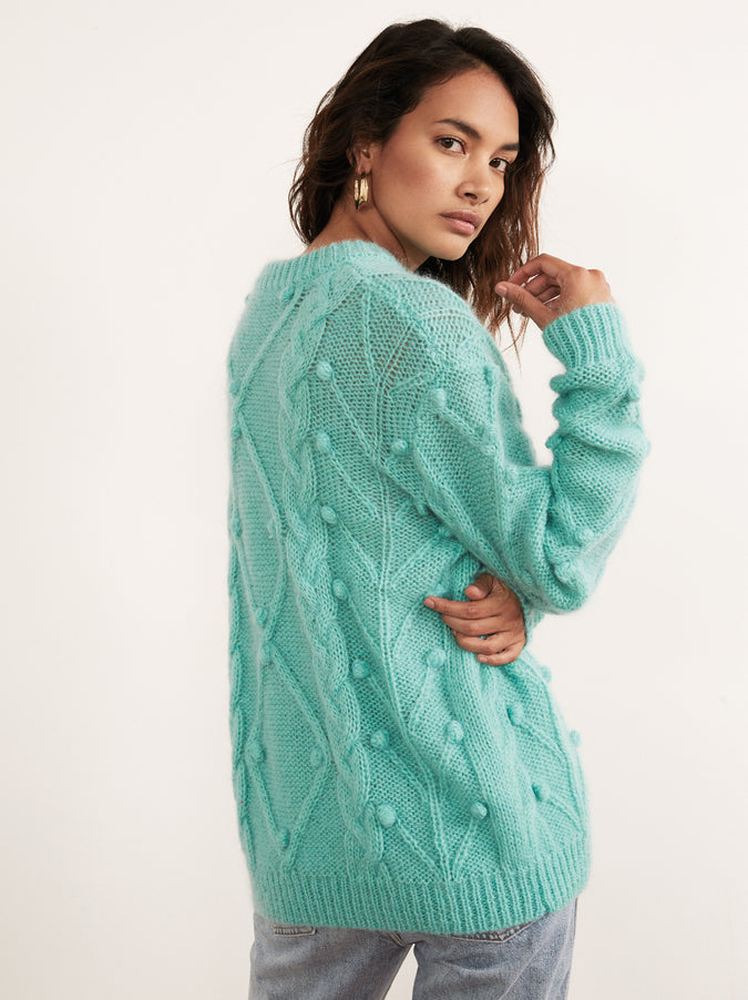 Leith Azure Mohair Cable Jumper by KITRI Studio