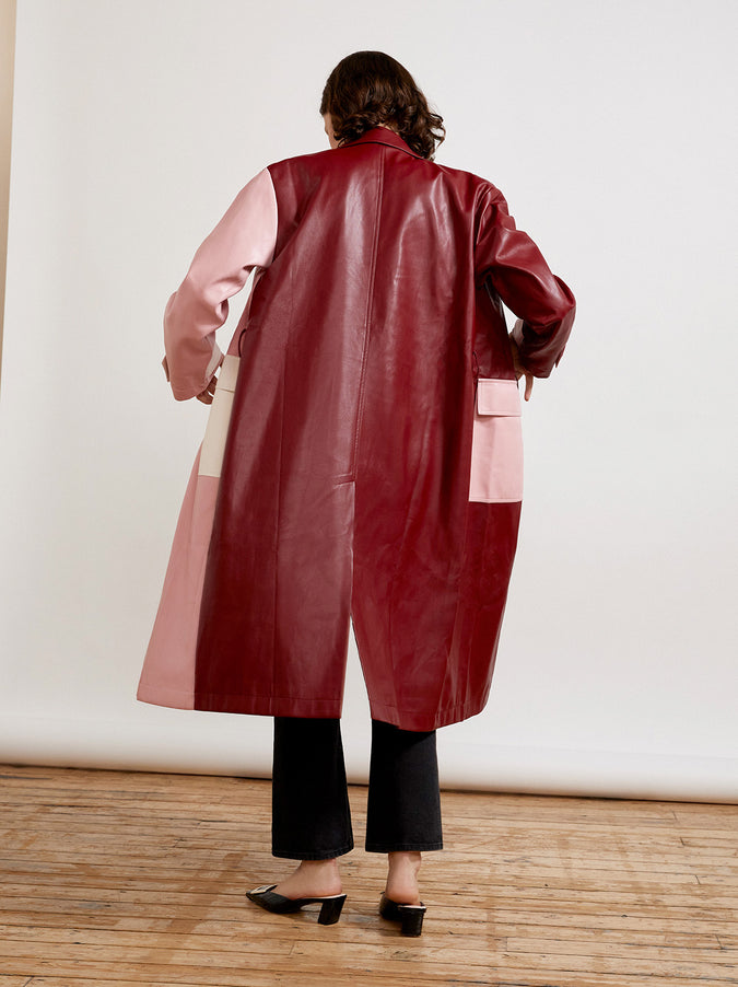 Leona Pink Colourblock Faux-Leather Coat by KITRI Studio