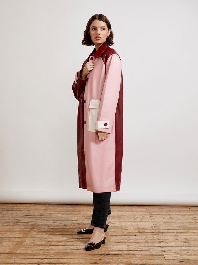 Leona Pink Colourblock Faux-Leather Coat by KITRI Studio