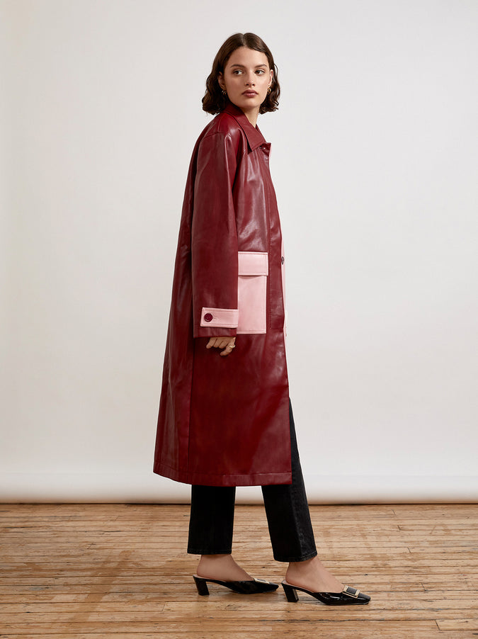 Leona Pink Colourblock Faux-Leather Coat by KITRI Studio