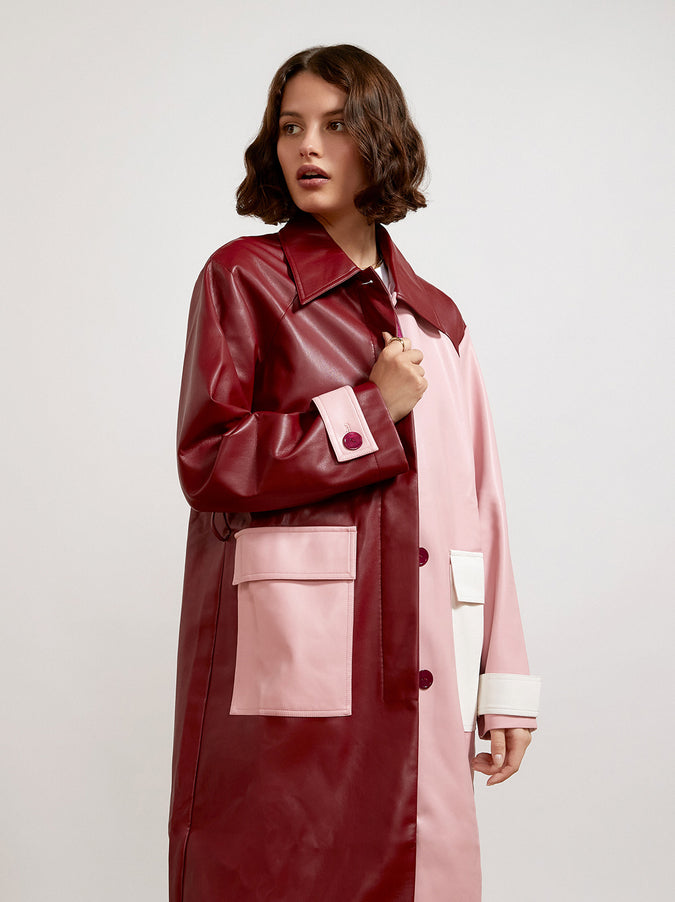 Leona Pink Colourblock Faux-Leather Coat by KITRI Studio