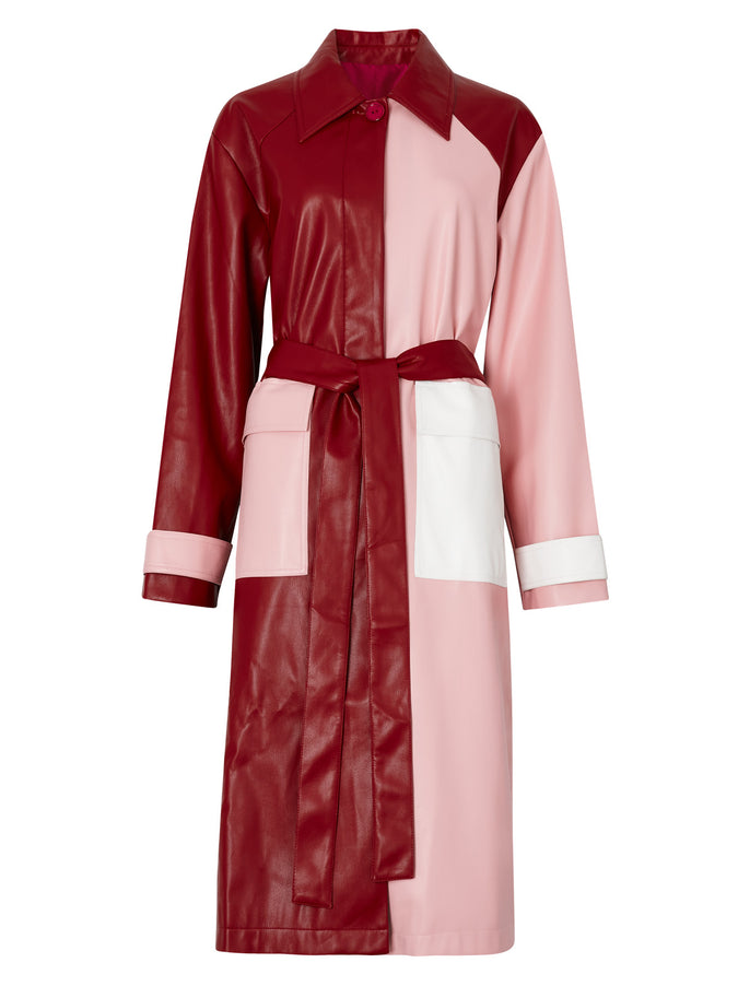 Leona Pink Colourblock Faux-Leather Coat by KITRI Studio