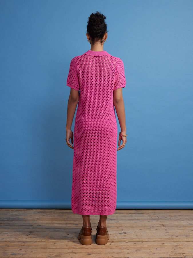 Lillia Pink Crochet Polo Dress by KITRI Studio