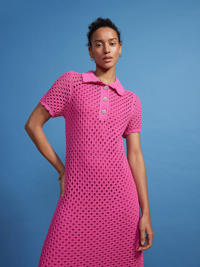 Lillia Pink Crochet Polo Dress by KITRI Studio