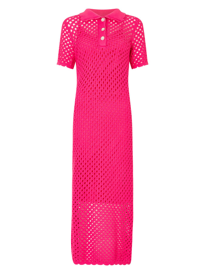 Lillia Pink Crochet Polo Dress by KITRI Studio