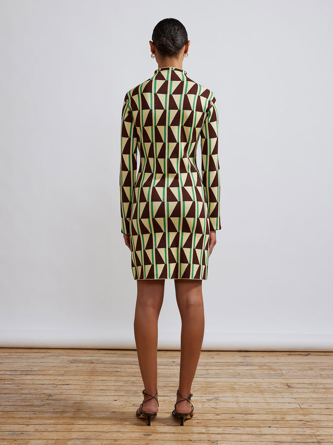 Logan Chocolate Tile Print Knit Mini Dress by KITRI Studio