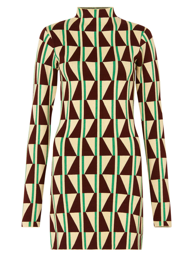Logan Chocolate Tile Print Knit Mini Dress by KITRI Studio