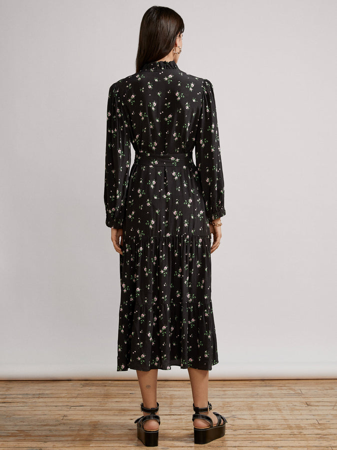 Lori Black Ditzy Rose Shirt Dress by KITRI Studio