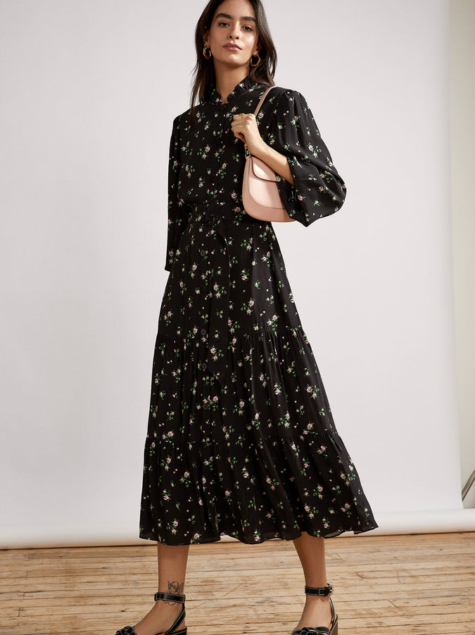 Lori Black Ditzy Rose Shirt Dress by KITRI Studio
