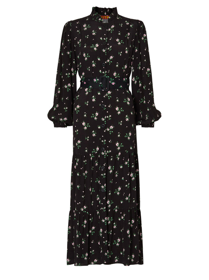 Lori Black Ditzy Rose Shirt Dress by KITRI Studio