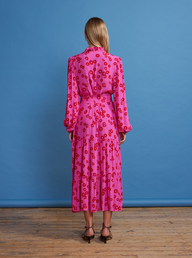 Lori Pink Daisy Print Shirt Dress by KITRI Studio