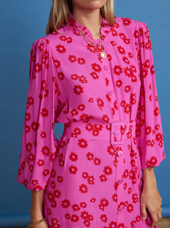 Lori Pink Daisy Print Shirt Dress by KITRI Studio