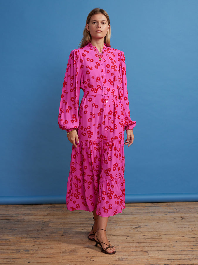 Lori Pink Daisy Print Shirt Dress by KITRI Studio
