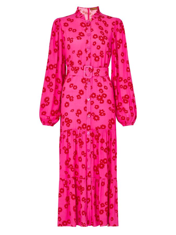 Lori Pink Daisy Print Shirt Dress by KITRI Studio