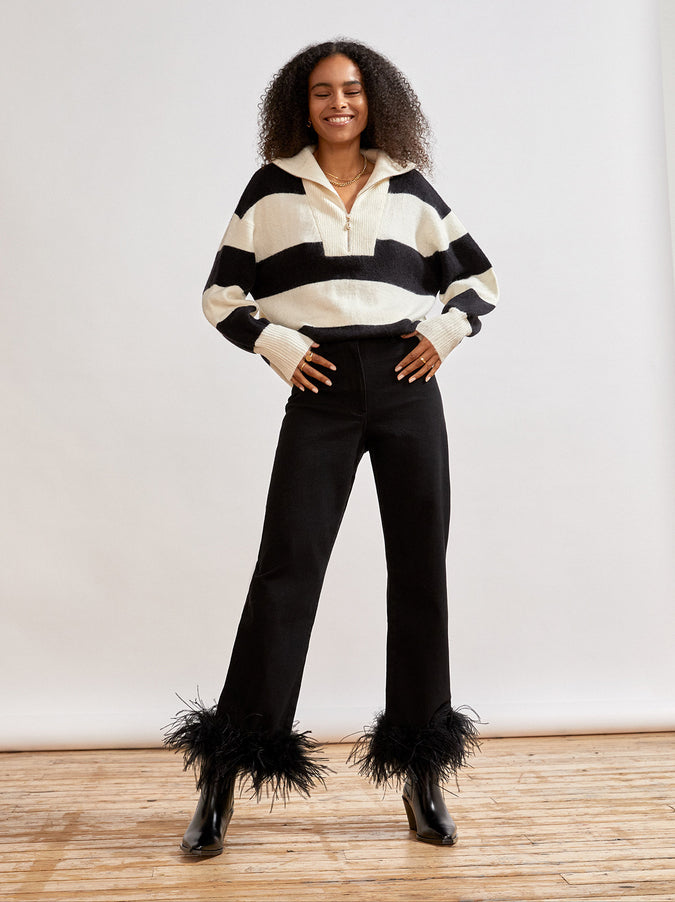 Lorna Black Striped Alpaca Blend Zip Collar Sweater by KITRI Studio