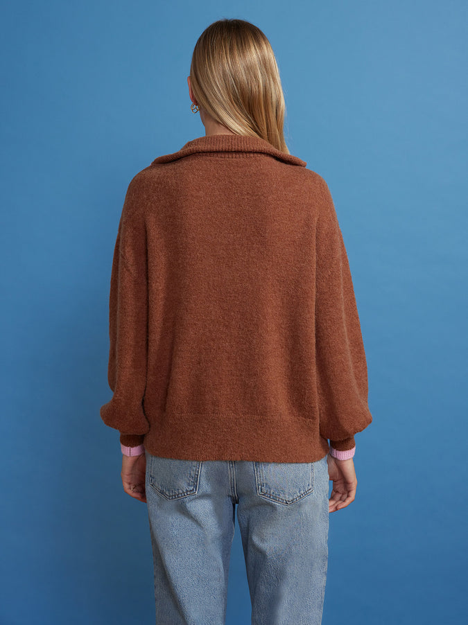 Lorna Chocolate Brown Half-Zip Sweater by KITRI Studio