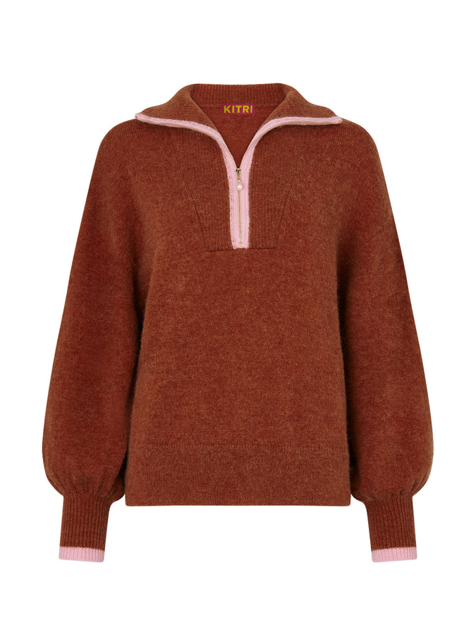 Lorna Chocolate Brown Half-Zip Sweater by KITRI Studio