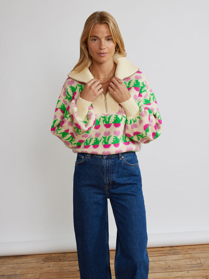 Lorna Flower Pot Zip Up Sweater by KITRI Studio