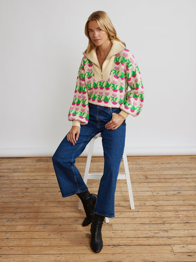 Lorna Flower Pot Zip Up Sweater by KITRI Studio