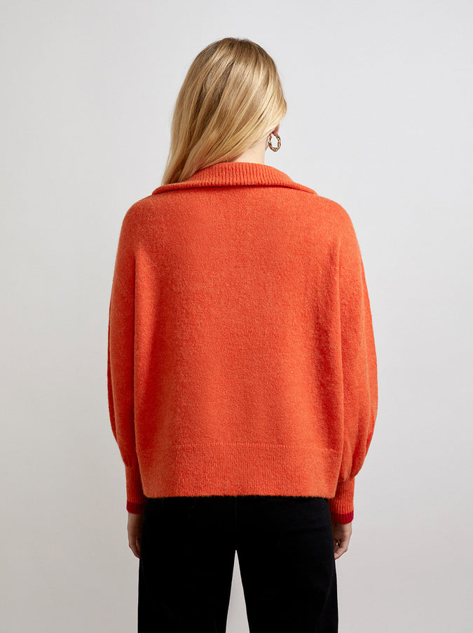 Lorna Orange Alpaca Blend Zip Collar Sweater by KITRI Studio