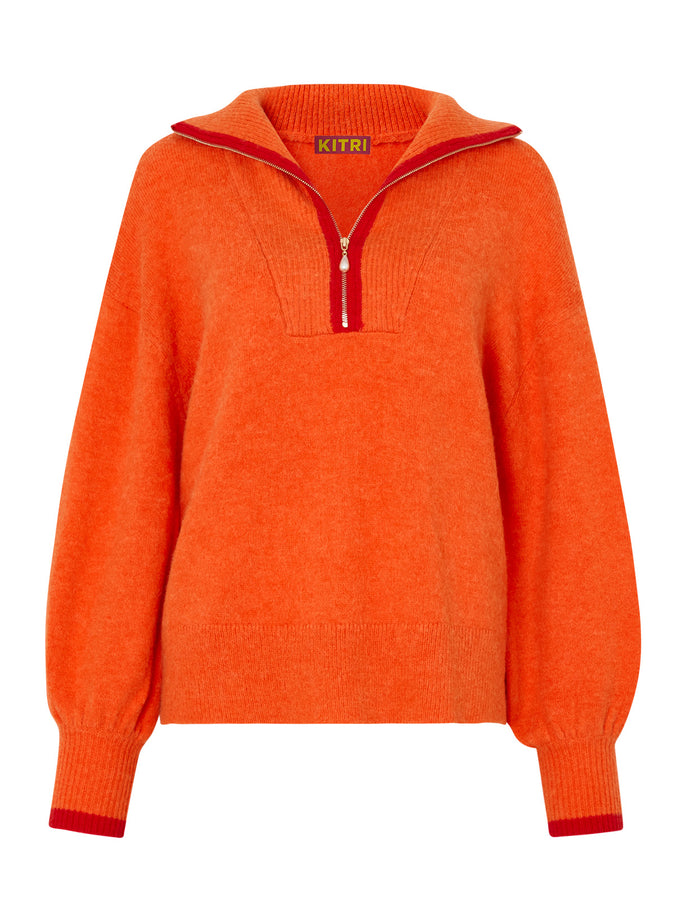 Lorna Orange Alpaca Blend Zip Collar Sweater by KITRI Studio