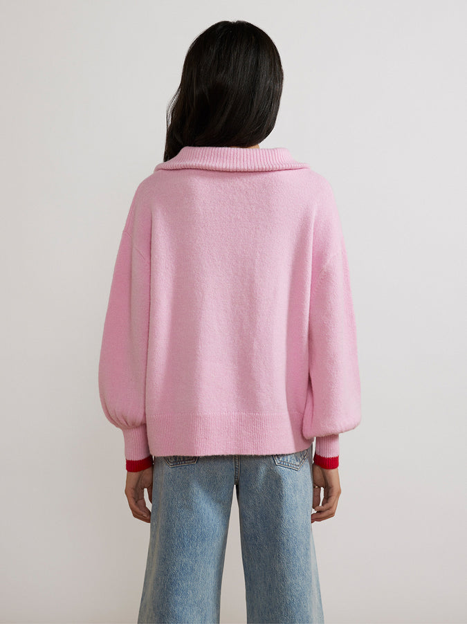 Lorna Pink Alpaca Blend Zip Collar Sweater