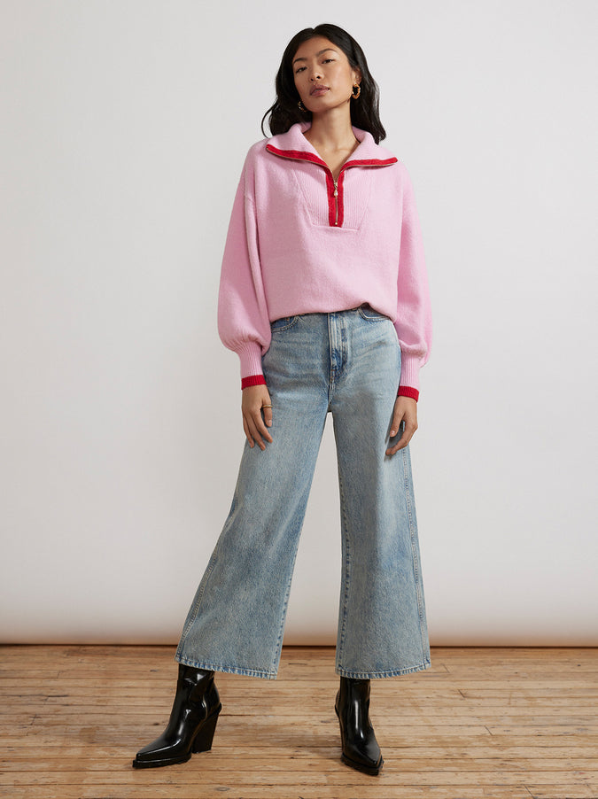 Lorna Pink Alpaca Blend Zip Collar Sweater