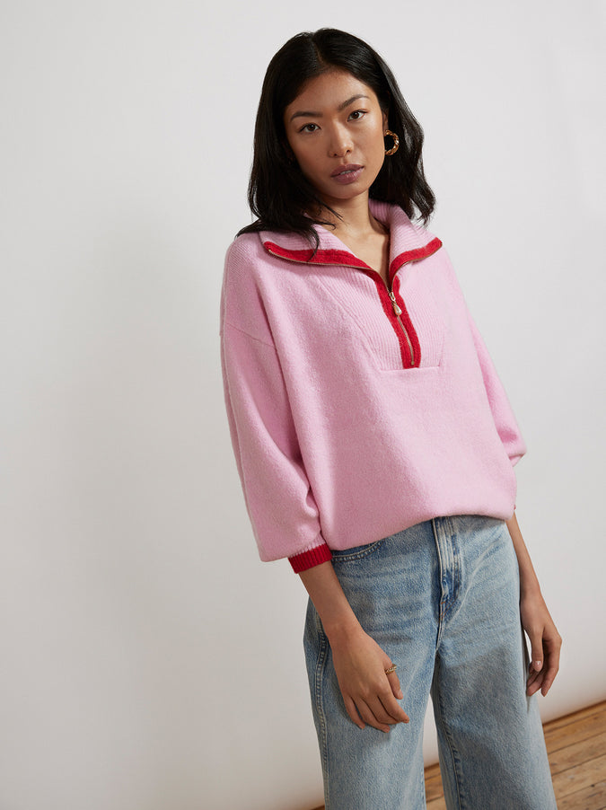Lorna Pink Alpaca Blend Zip Collar Sweater