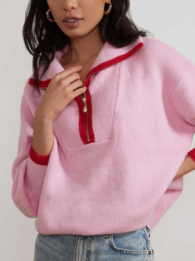 Lorna Pink Alpaca Blend Zip Collar Sweater