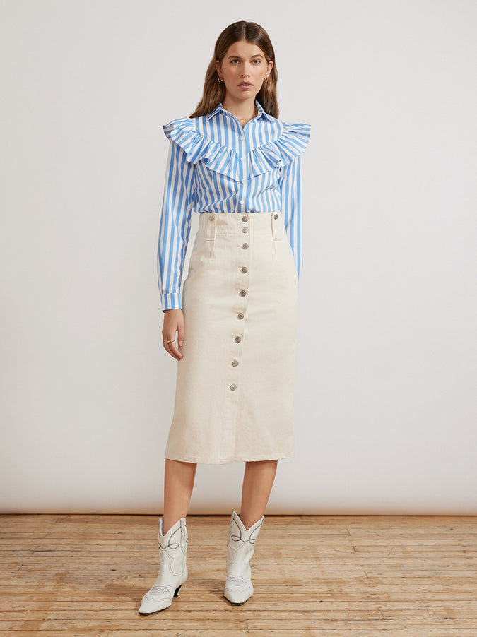Lucinda Blue Stripe Frill Shirt