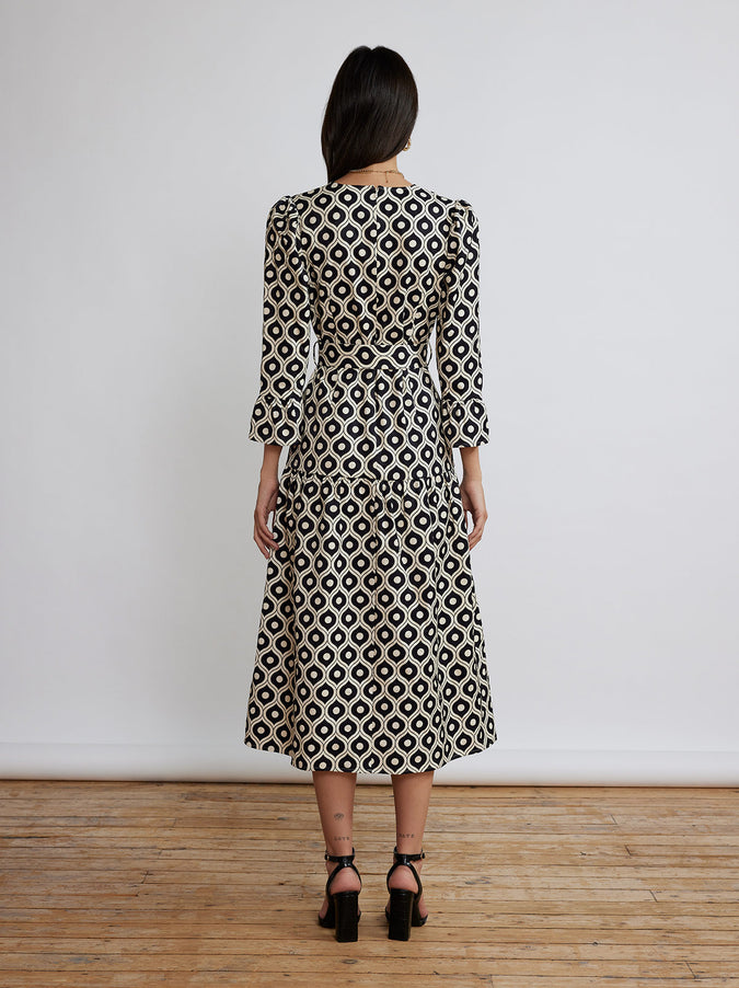 Luna Black Wallpaper Print Jacquard Midi Dress by KITRI Studio