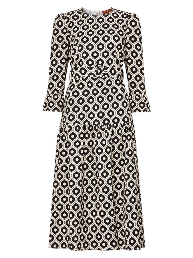 Luna Black Wallpaper Print Jacquard Midi Dress by KITRI Studio