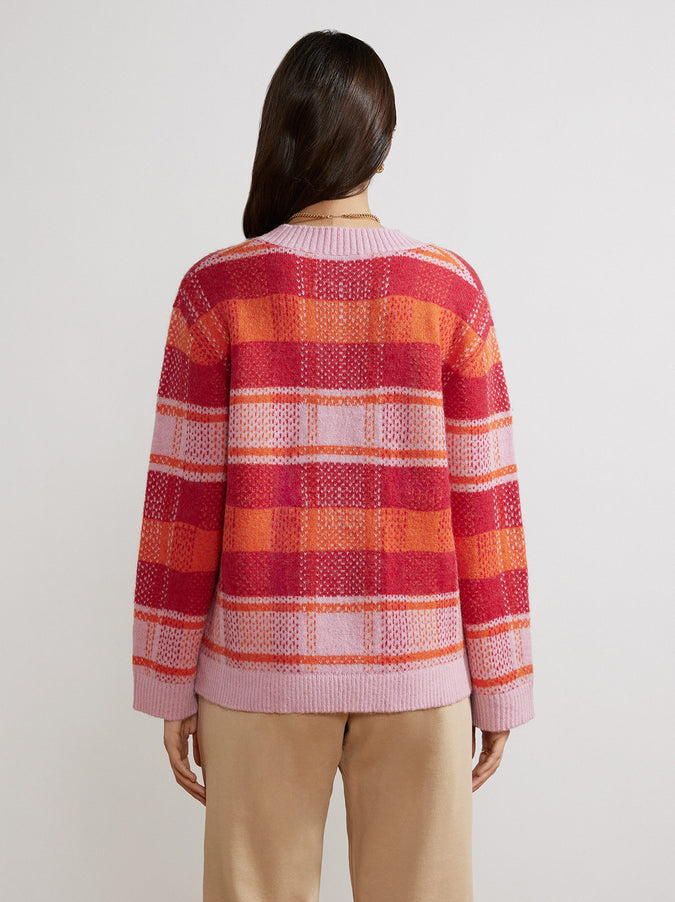 Maeby Pink Check V-Neck Sweater by KITRI Studio