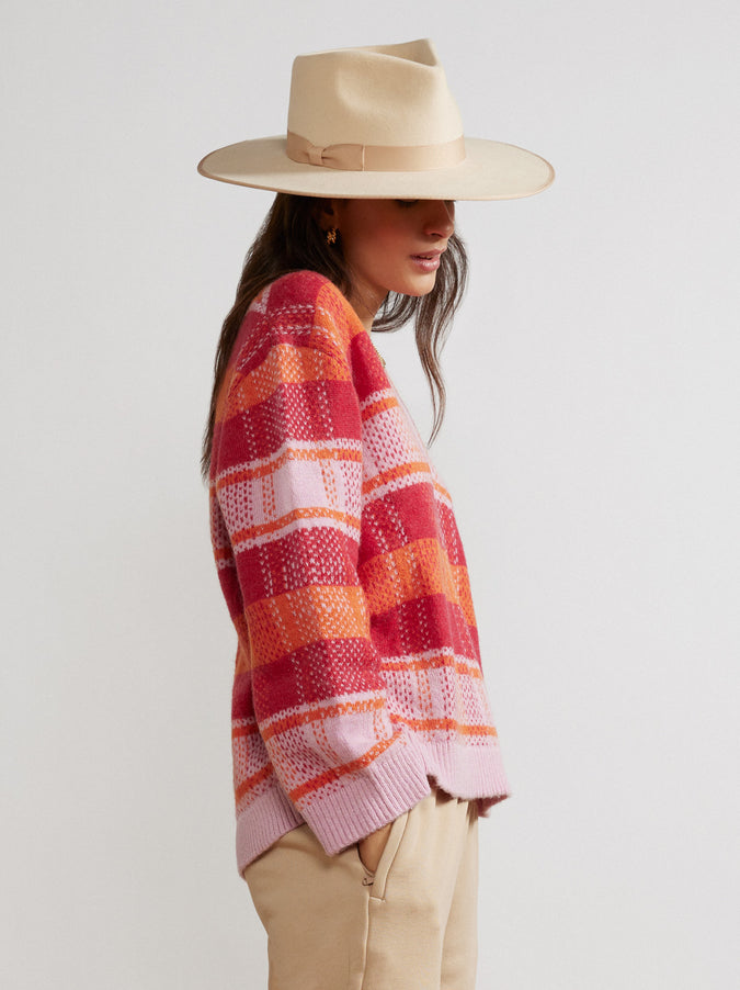 Maeby Pink Check V-Neck Sweater by KITRI Studio