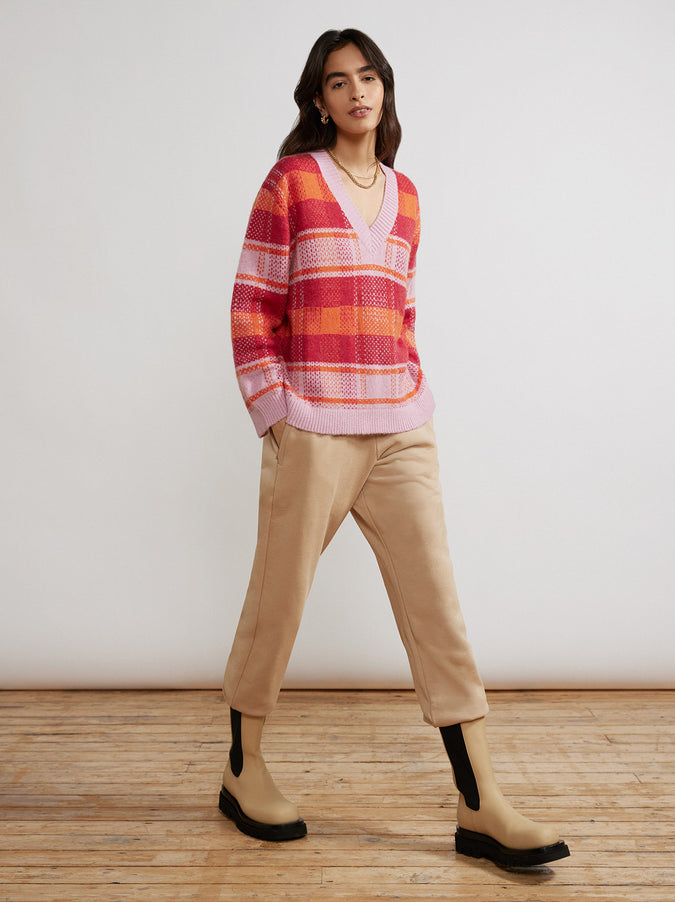Maeby Pink Check V-Neck Sweater by KITRI Studio