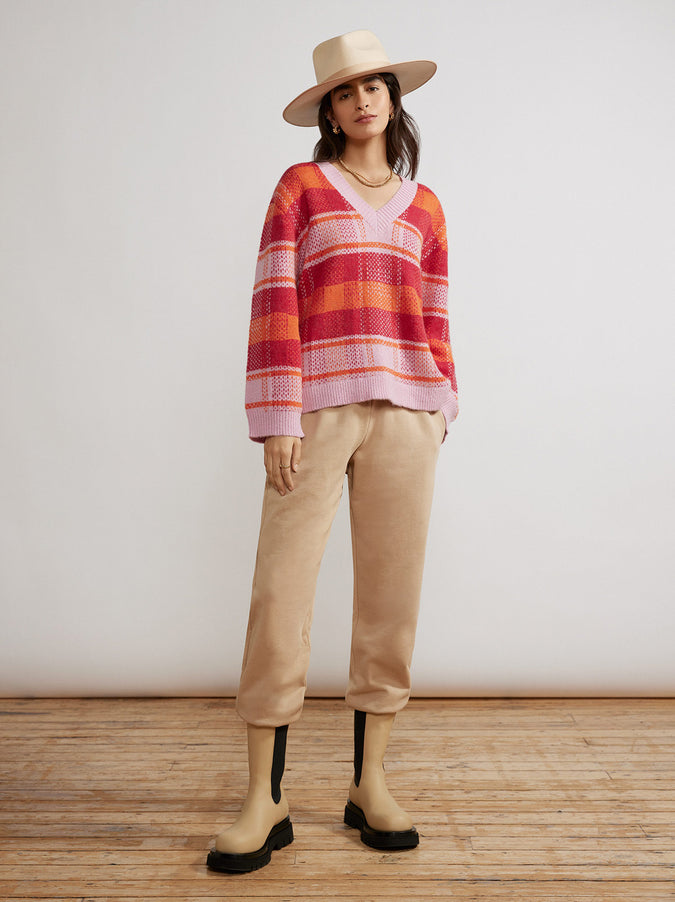 Maeby Pink Check V-Neck Sweater by KITRI Studio