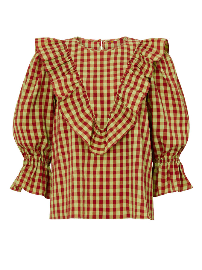 Magri Green Check Seersucker Frill Top