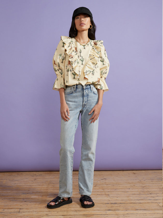 Magri Joshua Tree Print Frill Top by KITRI Studio