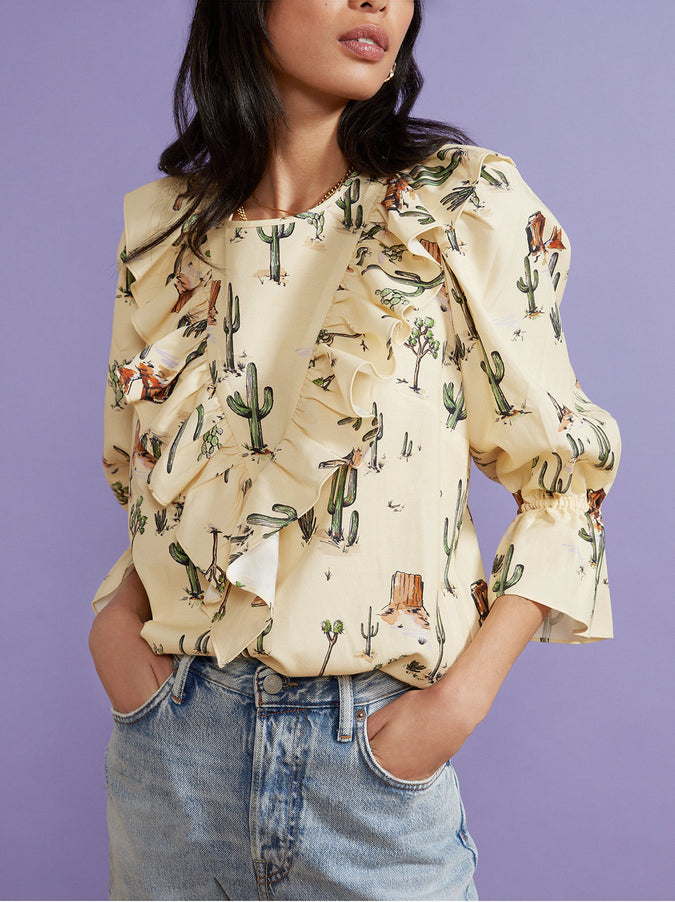 Magri Joshua Tree Print Frill Top by KITRI Studio