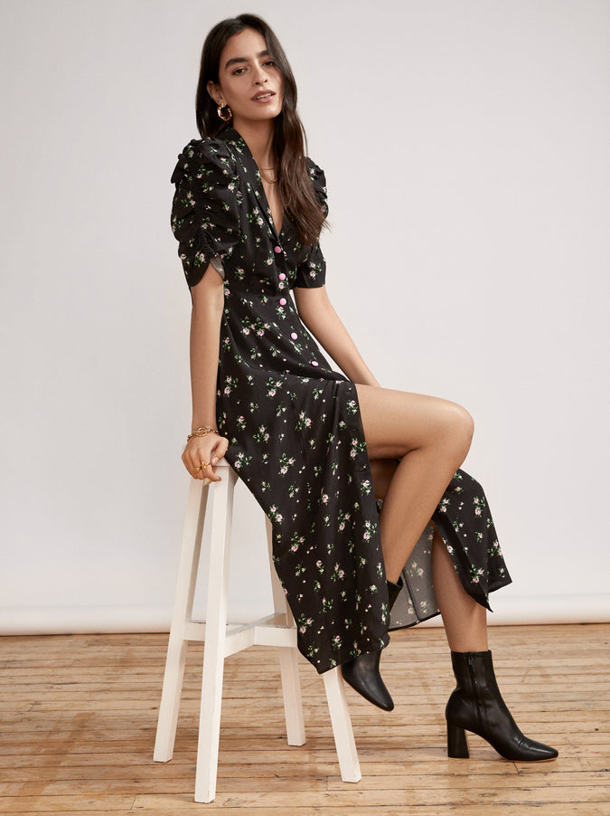 Maguire Black Ditzy Rose Tea Dress by KITRI Studio