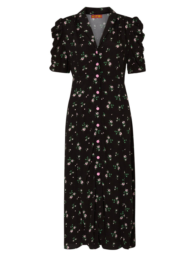 Maguire Black Ditzy Rose Tea Dress by KITRI Studio