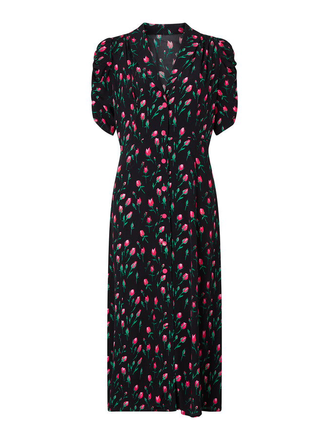 Maguire Black Rose Print Tea Dress